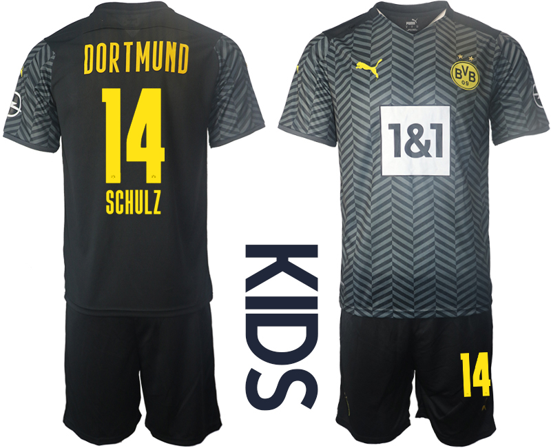 Youth 2021-2022 Club Borussia Dortmund away black #14 Soccer Jersey->youth soccer jersey->Youth Jersey